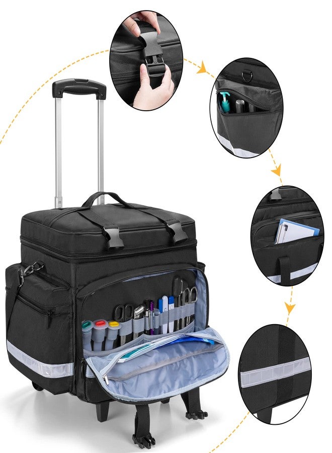 داميرو حقيبة داميرو الطبية بعجلات قابلة للفصل، حقيبة معدات طبية مزودة بجيوب وفواصل قابلة للإزالة، حقيبة إسعافات أولية فارغة لممرضات الرعاية الصحية المنزلية والأطباء وفنيي الطوارئ الطبية وخدمات الطوارئ الطبية، لون أسود - Image 4